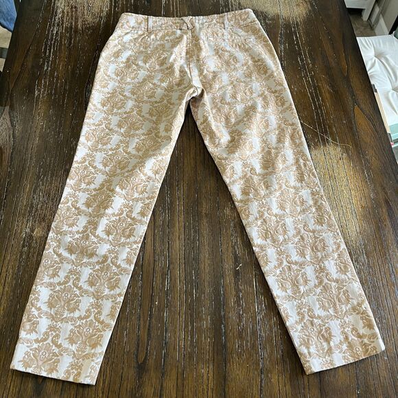 Anthropologie Cartonnier Charlie Ankle Pants | White & Tan Baroque Print Size 4 - Picture 4 of 13